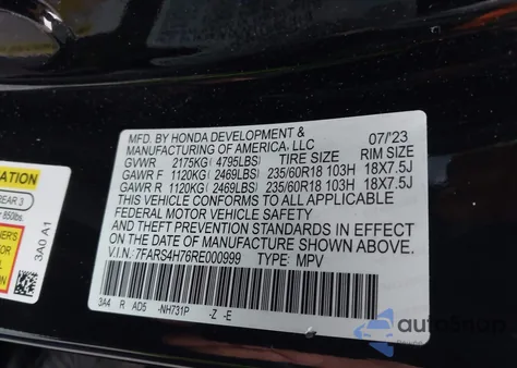 2024 Honda Cr-V Ex-L Awd из США, поврежденный, VIN 7FARS4H76RE000999